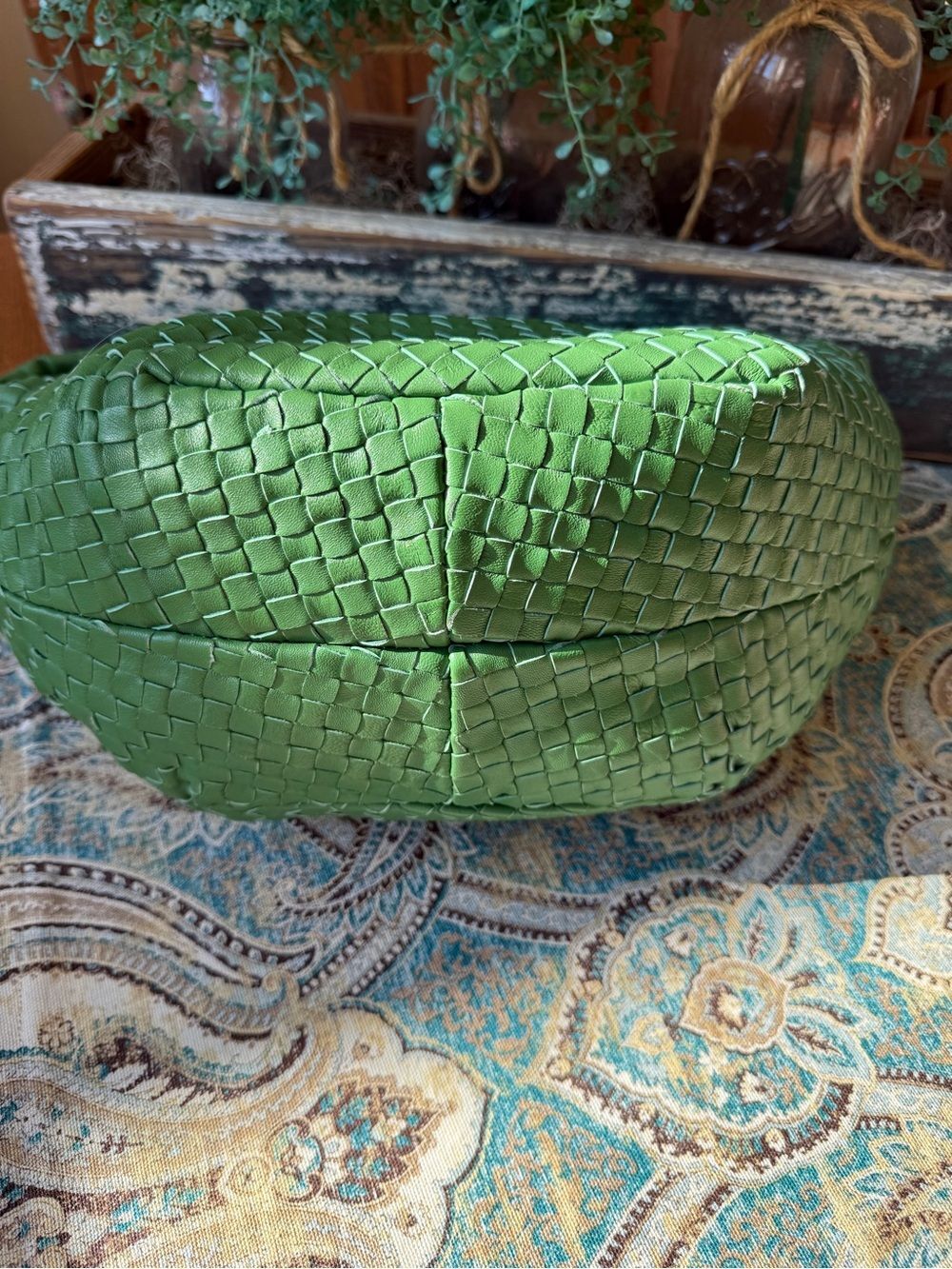 Giorgia Milani Leather Hobo Bag Made In Italy Green Woven - Picture 4 of 11